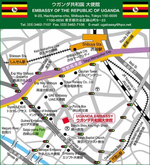 Location of the uganda embassy japan